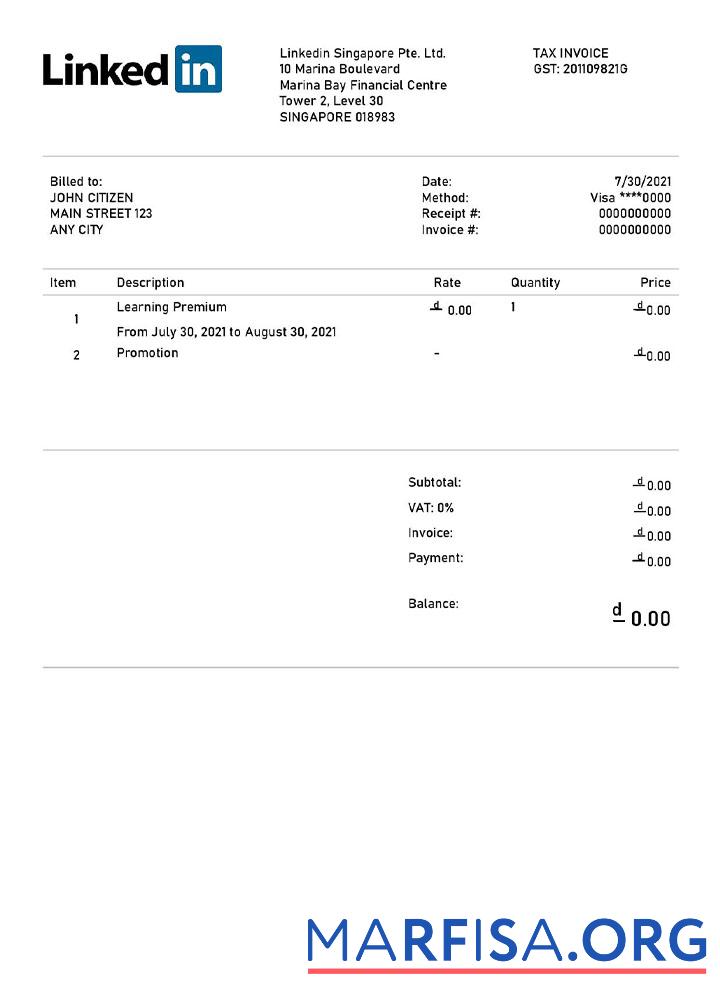 Blank USA Linkedin invoice template